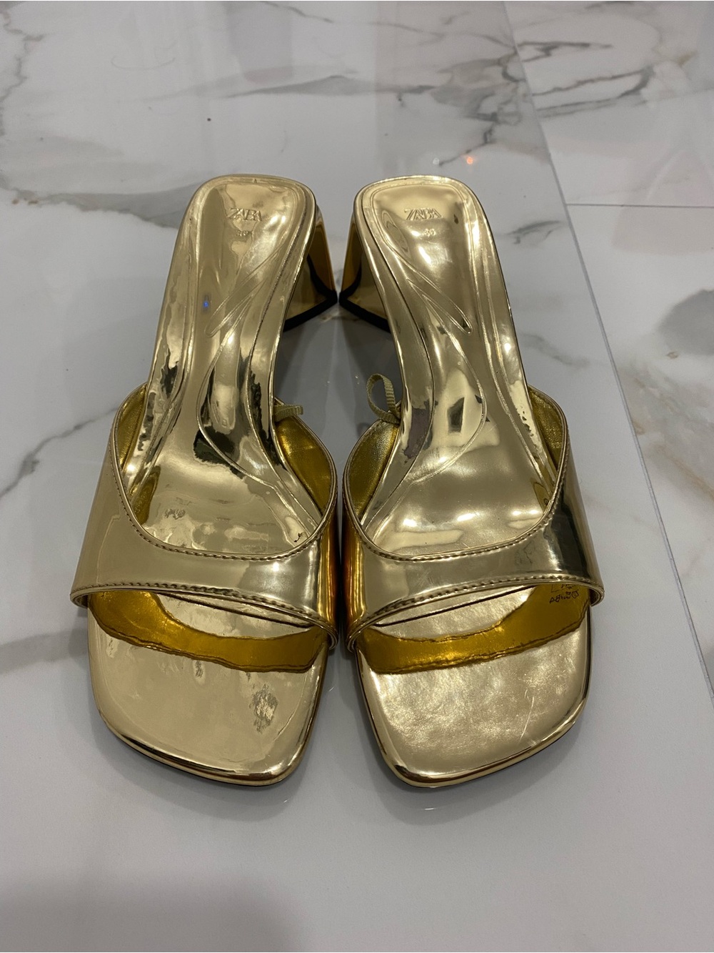 Zara Gold Metallic Open-Toe Slip-On Heels